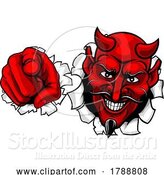 Vector Illustration of Cartoon Devil Satan Mascot Character Pointing by AtStockIllustration