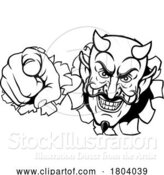 Vector Illustration of Cartoon Devil Satan Mascot Character Pointing by AtStockIllustration