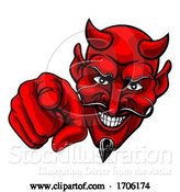 Vector Illustration of Cartoon Devil Satan Pointing Finger at You Mascot Cartoon by AtStockIllustration