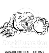 Vector Illustration of Cartoon Dinosaur Cricket Player Animal Sports Mascot by AtStockIllustration