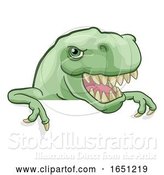 Vector Illustration of Cartoon Dinosaur T Rex Peeking and Pointing Sign Cartoon by AtStockIllustration