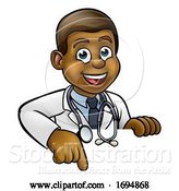 Vector Illustration of Cartoon Doctor Character Pointing by AtStockIllustration