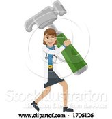 Vector Illustration of Cartoon Doctor Lady Holding Hammer Mascot Concept by AtStockIllustration