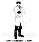 Vector Illustration of Cartoon Doctor Silhouette Healthcare in Medical PPE Mask by AtStockIllustration