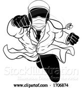 Vector Illustration of Cartoon Doctor Super Hero Silhouette Medical Concept by AtStockIllustration