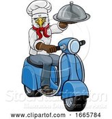 Vector Illustration of Cartoon Eagle Chef Scooter Delivery Mascot by AtStockIllustration