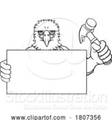 Vector Illustration of Cartoon Eagle Hammer Mascot Handyman Carpenter by AtStockIllustration