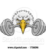 Vector Illustration of Cartoon Eagle Head Barbell Lifting Weight Gym Mascot by AtStockIllustration
