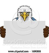 Vector Illustration of Cartoon Eagle Mascot Handyman Holding Sign by AtStockIllustration