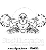 Vector Illustration of Cartoon Eagle Mascot Weight Lifting Barbell Body Builder by AtStockIllustration