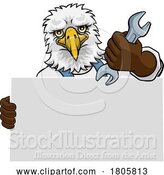 Vector Illustration of Cartoon Eagle Mechanic Plumber Spanner Wrench Handyman by AtStockIllustration