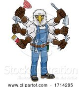 Vector Illustration of Cartoon Eagle Multitasking Handyman Holding Tools by AtStockIllustration