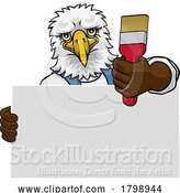 Vector Illustration of Cartoon Eagle Painter Decorator Paint Brush Mascot Guy by AtStockIllustration