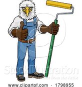 Vector Illustration of Cartoon Eagle Painter Decorator Paint Roller Mascot Guy by AtStockIllustration