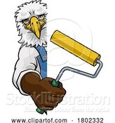 Vector Illustration of Cartoon Eagle Painter Decorator Paint Roller Mascot Guy by AtStockIllustration