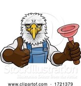 Vector Illustration of Cartoon Eagle Plumber Mascot Holding Plunger by AtStockIllustration