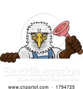 Vector Illustration of Cartoon Eagle Plumber Mascot Holding Plunger by AtStockIllustration