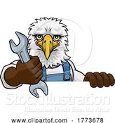 Vector Illustration of Cartoon Eagle Plumber or Mechanic Holding Spanner by AtStockIllustration