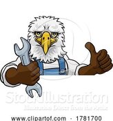 Vector Illustration of Cartoon Eagle Plumber or Mechanic Holding Spanner by AtStockIllustration