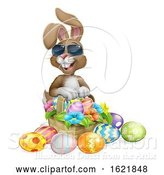 Vector Illustration of Cartoon Easter Bunny Cool Rabbit Eggs Hunt Basket Cartoon by AtStockIllustration