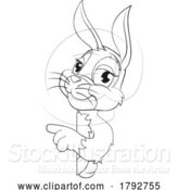 Vector Illustration of Cartoon Easter Bunny Rabbit Character Peeking Sign by AtStockIllustration