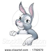 Vector Illustration of Cartoon Easter Bunny Rabbit Character Peeking Sign by AtStockIllustration