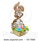 Vector Illustration of Cartoon Easter Bunny Rabbit Eggs Hunt Basket Cartoon by AtStockIllustration