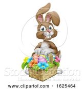 Vector Illustration of Cartoon Easter Bunny Rabbit Eggs Hunt Basket Cartoon by AtStockIllustration