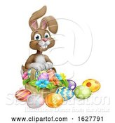 Vector Illustration of Cartoon Easter Bunny Rabbit Eggs Hunt Basket Cartoon by AtStockIllustration