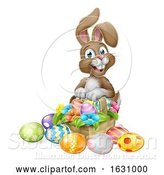 Vector Illustration of Cartoon Easter Bunny Rabbit Eggs Hunt Basket Cartoon by AtStockIllustration