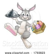 Vector Illustration of Cartoon Easter Bunny Rabbit Food Tray Cloche Chef by AtStockIllustration