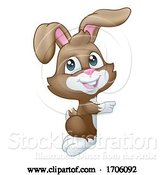 Vector Illustration of Cartoon Easter Bunny Rabbit Peeking Pointing Sign Cartoon by AtStockIllustration