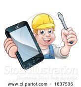 Vector Illustration of Cartoon Electrician Handyman Phone Concept by AtStockIllustration