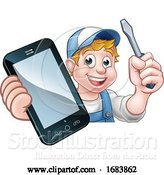 Vector Illustration of Cartoon Electrician Handyman Phone Concept by AtStockIllustration