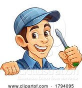 Vector Illustration of Cartoon Electrician Handyman Screwdriver Mascot by AtStockIllustration