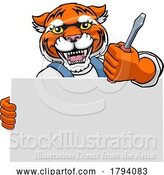 Vector Illustration of Cartoon Electrician Tiger Screwdriver Tool Handyman by AtStockIllustration