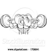 Vector Illustration of Cartoon Elephant Mascot Weight Lifting Body Builder by AtStockIllustration