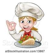 Vector Illustration of Cartoon Female Chef Holding a Kebab on a Tray and Gesturing Perfect by AtStockIllustration