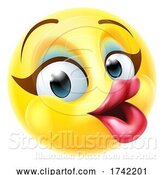 Vector Illustration of Cartoon Female Happy Emoticon Lady Makeup Face by AtStockIllustration