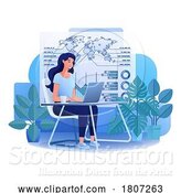 Vector Illustration of Cartoon Finance Lady Remote Working Chart Cartoon by AtStockIllustration