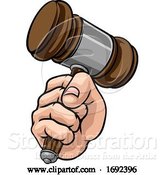 Vector Illustration of Cartoon Fist Hand Holding Judge Hammer Gavel Cartoon by AtStockIllustration