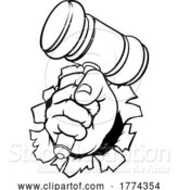 Vector Illustration of Cartoon Fist Hand Holding Judge Hammer Gavel Cartoon by AtStockIllustration