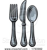 Vector Illustration of Cartoon Fork Spoon Knife Cutlery Dinner Place Setting Icon by AtStockIllustration