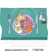 Vector Illustration of Cartoon Fried Breakfast Food Knife Fork Plate Illustration by AtStockIllustration