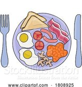 Vector Illustration of Cartoon Fried Breakfast Food Knife Fork Plate Illustration by AtStockIllustration