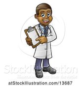 Vector Illustration of Cartoon Full Length Friendly Black Male Doctor Holding a Clipboard by AtStockIllustration