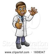 Vector Illustration of Cartoon Full Length Friendly Black Male Scientist Waving and Giving a Thumb up by AtStockIllustration