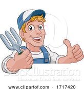 Vector Illustration of Cartoon Gardener Garden Fork Tool Handyman Guy by AtStockIllustration