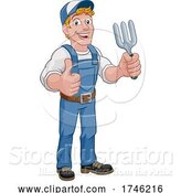 Vector Illustration of Cartoon Gardener Garden Fork Tool Handyman Guy by AtStockIllustration