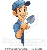 Vector Illustration of Cartoon Gardener Garden Tool Guy Farmer Mascot by AtStockIllustration